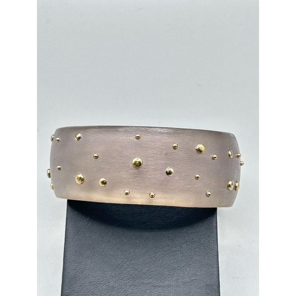 Frosted Lucite Bracelet Studded Bangle Wide Rigid Satin with Raised Gold Dots - Picture 6 of 9